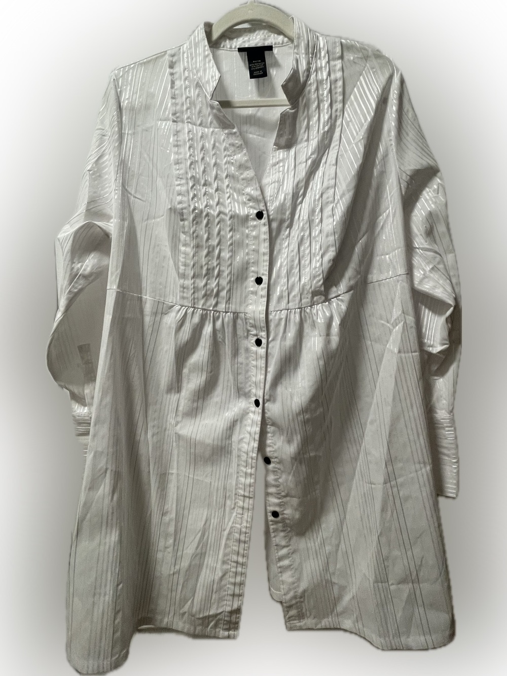 Lane Bryant White Striped Button-Up Blouse